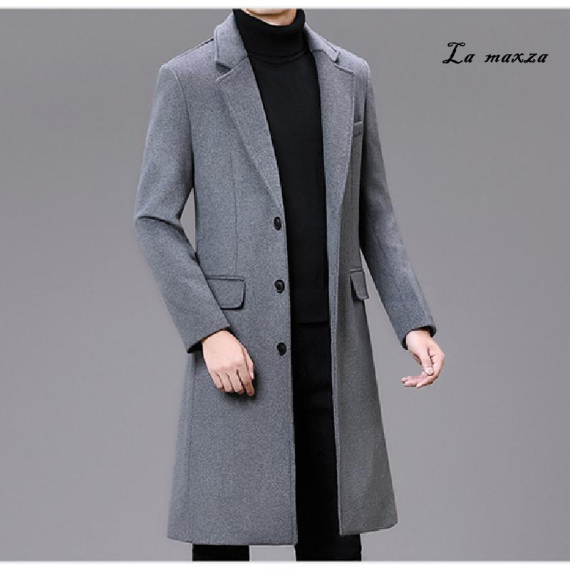 

Oversized 4XL 2020 Winter Fashion Men Coat Smart Casual Single Breasted Cashmere Long Coat, Black