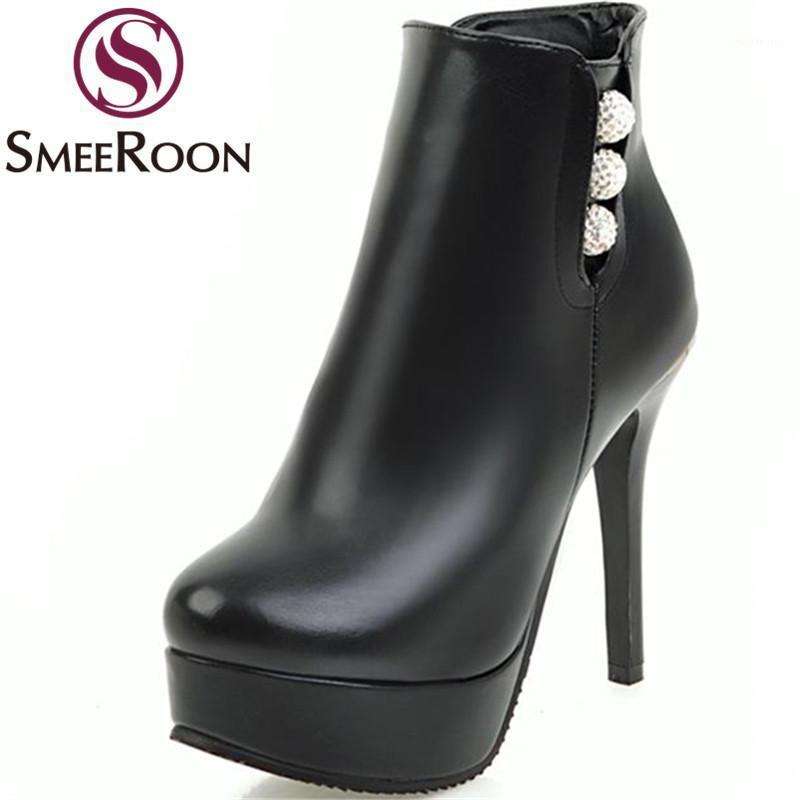 

Smeeroon 2020 side zipper boots for women solid color round toe high heels boots classic keep warm winter popular shoes1, White