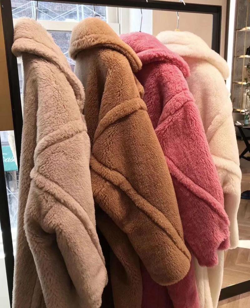 

2021 new High quality wool Coat Women Winter Suit Collar Long Nature Teddy Bear Fur Coats Over coat, 1 pink