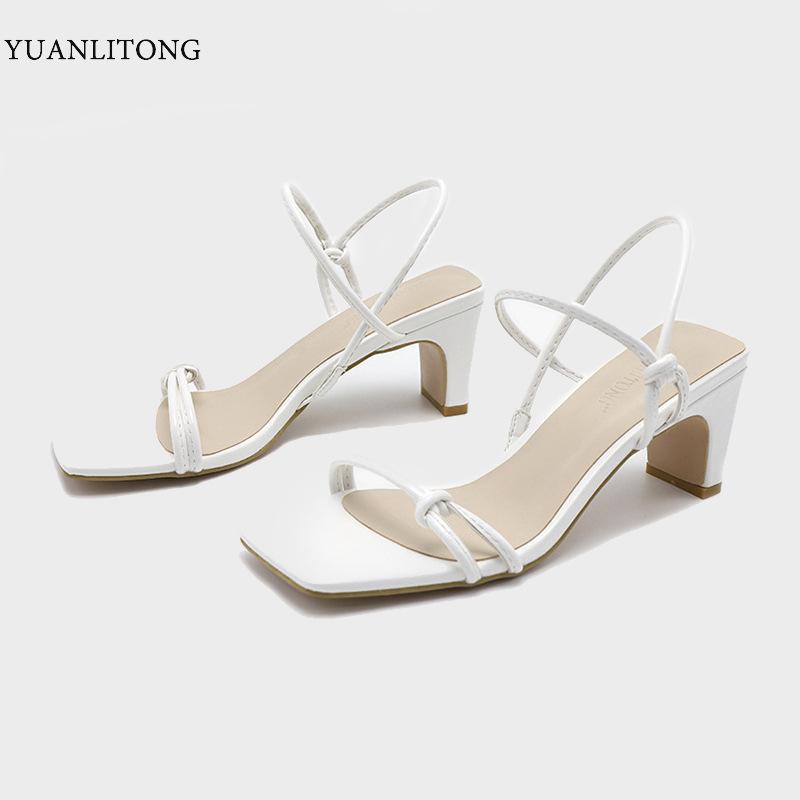 

Two Ways gladiator sandals women concise solid narrow band sandales strange high heels shoes woman square toe slip on sandalias, Black