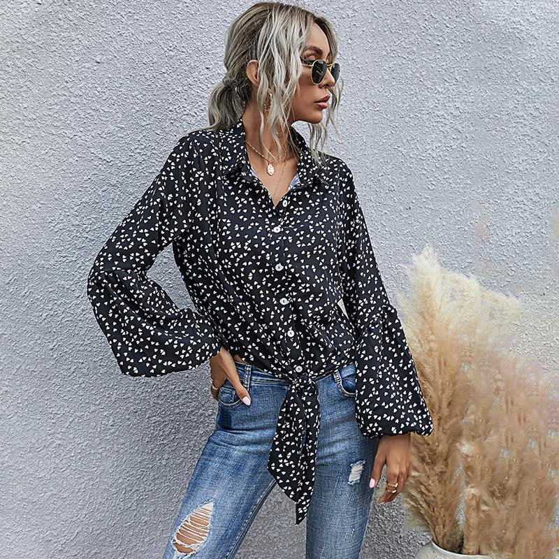 

New Autumn Love Print Collared Shirts Puff Sleeve Woman Blouse Long Sleeve Top Women' Shirt woman tops 2020 fashion new blouses