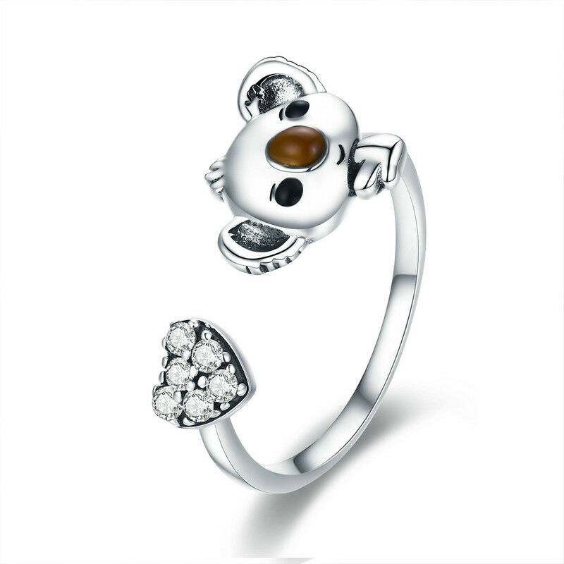 

Silver Sterling 925 Koala Ring Adjustable Animals Open Band For Women Jewelry