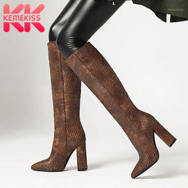 

KemeKiss Women Knee Boots Pointed Toe Slip On Thick High Heel Shoes New Design Women Party Fashion Winter Footwear Size 34-431, Silver