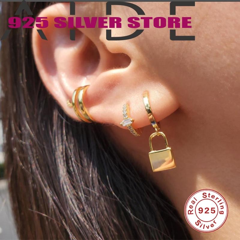 

Hoop & Huggie Aide Fashion Rectangle Zircon Pendientes Earrings For Women 925 Sterling Silver Brincos Girl's Fine Christmas Gift