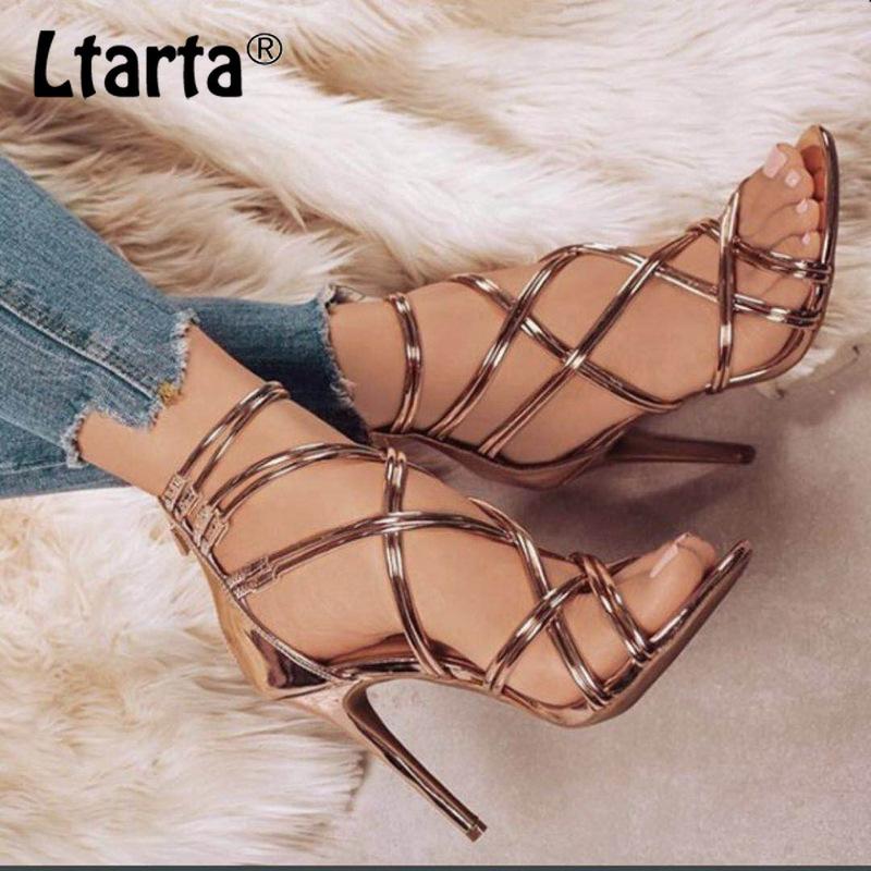 

LTARTA 2020 New Women High Heels Cover Heel Sandals Crossbanding Khaki Black Sandals Sexy Women's Shoes Hollowed-out ZL-B740