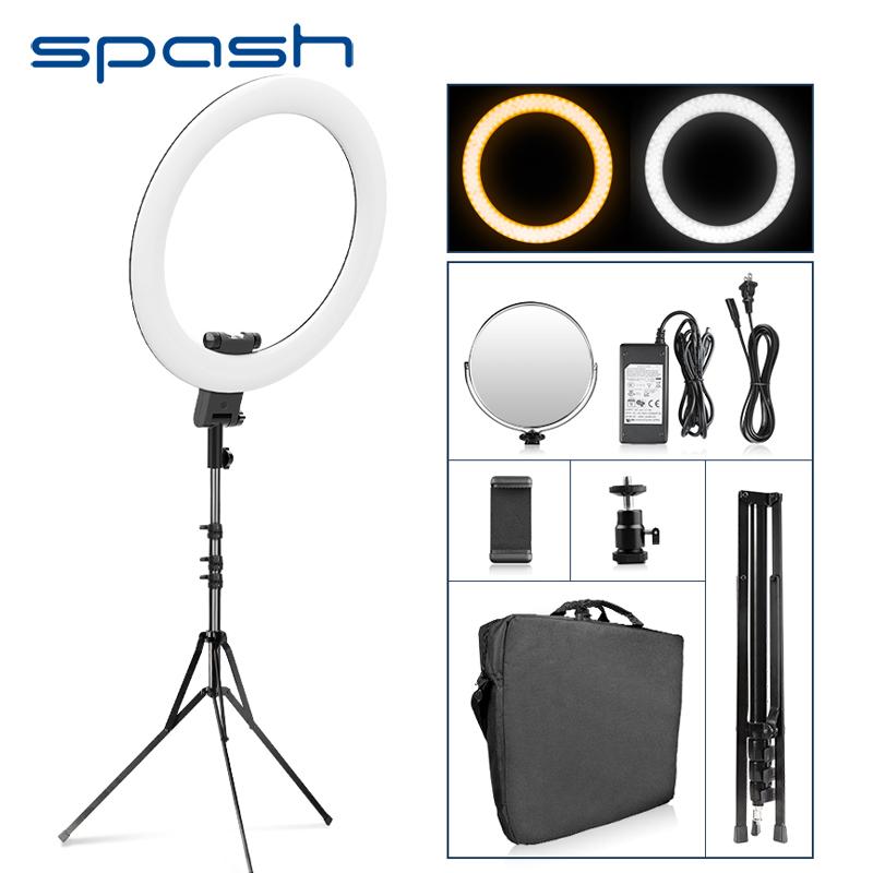 

spash 20 inch LED Ring Light Makeup Ring Lamp Bi-color 3200K-5500K Circular Lamp with Mirror Tripod Phone Holder for Youtube