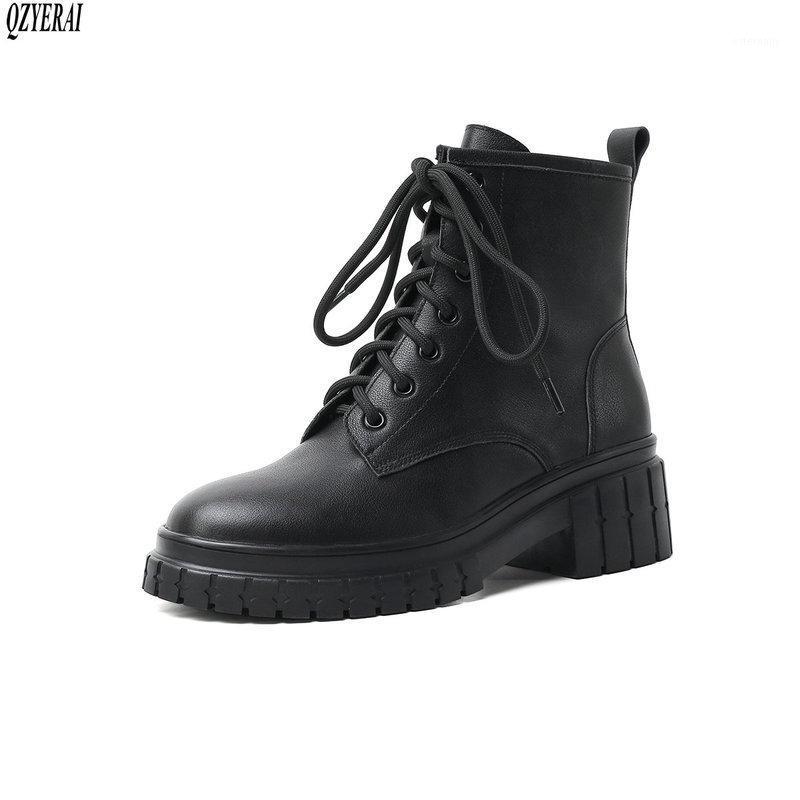 

QZYERAI New Genuine leather Female boots Riding boots Women's Autumn winter Head layer cowhide Women shoes Size 34-401, Black