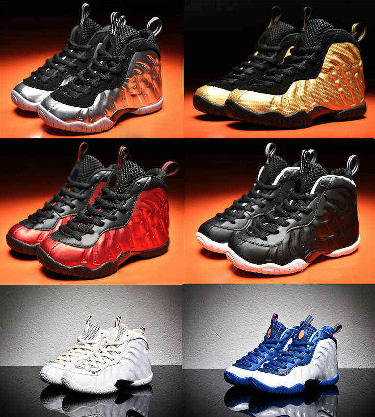 

Penny Hardaway Kids basketball shoes Infant children athletic Pippen Duncan sports Toddler sneakers Red Gold Size:28---35, Color 10