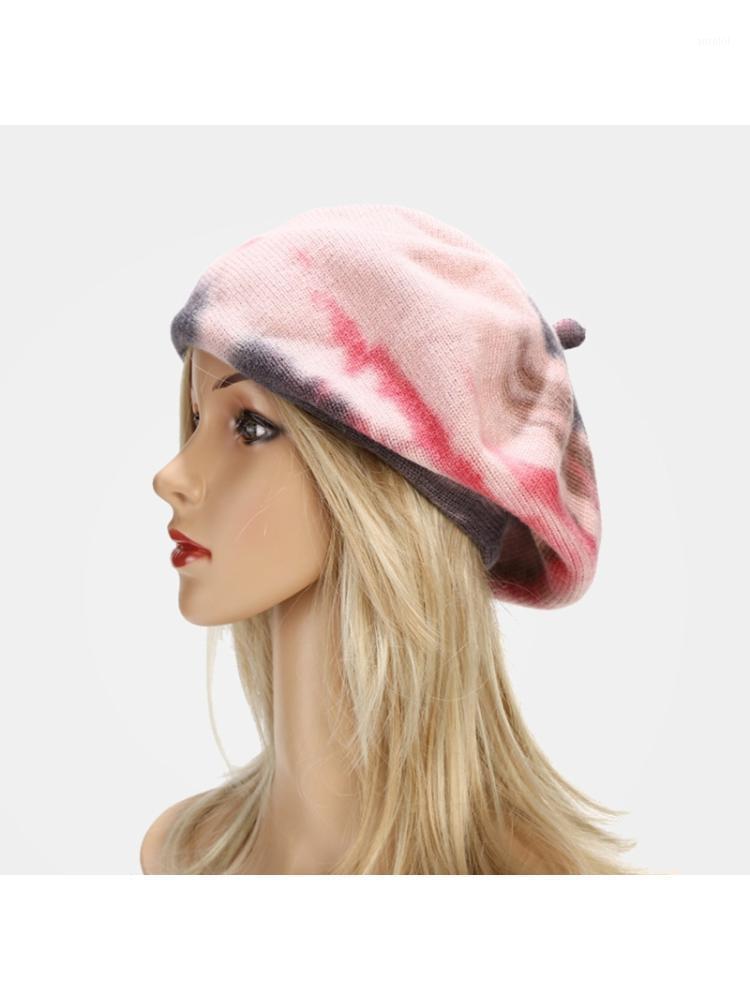

Women Girls Winter Faux Wool Knitted Beret Cap Gradient Colorful Tie-Dye French Style Warm Vintage Painter Beanies Cap1