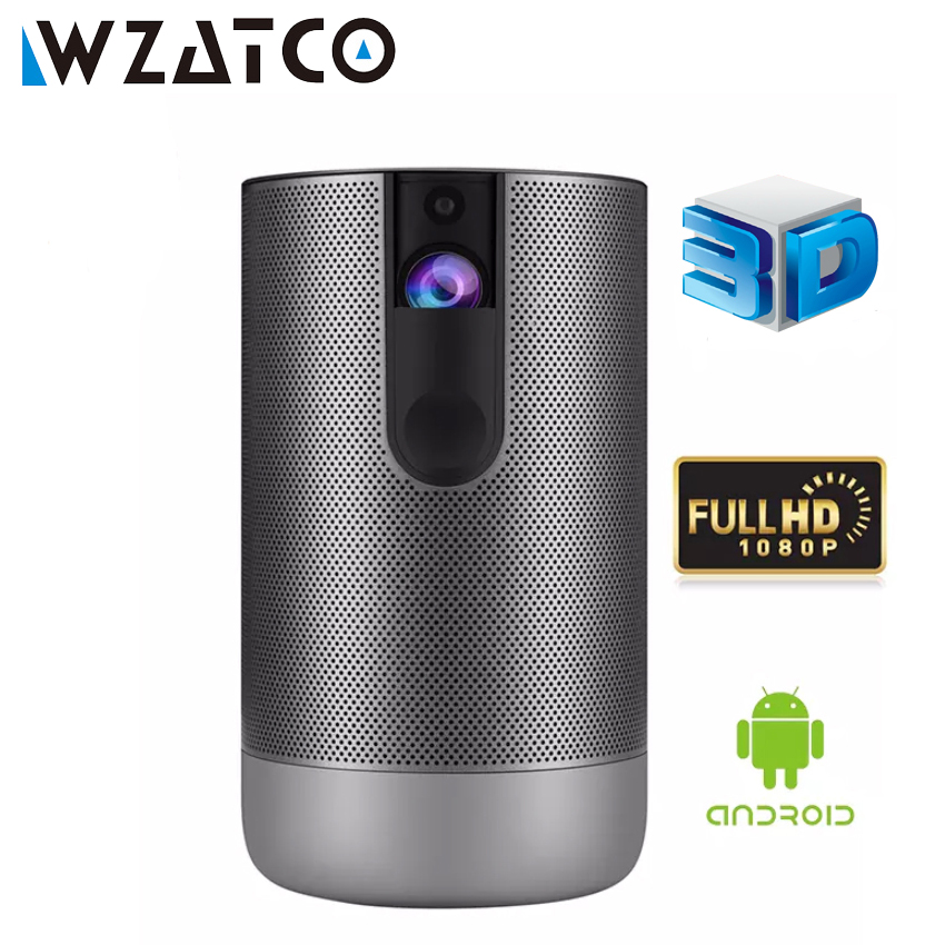

WZATCO D2 3D Smart Projector Full HD 1920x1080 Android 7.1 5G wifi 300Inch DLP Proyector Support 4K Video Game LED Beamer, D2 only