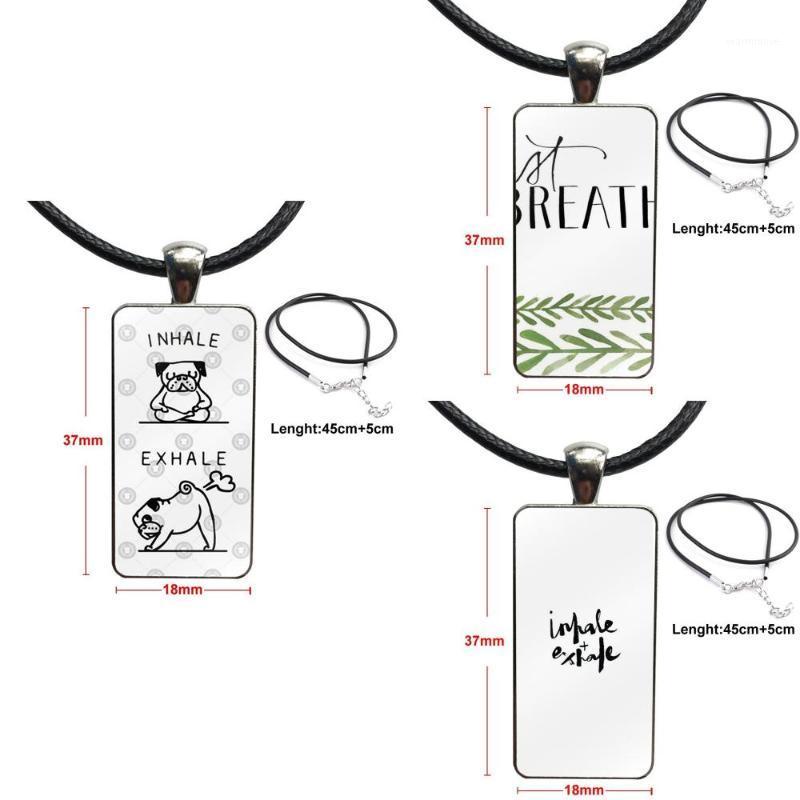 

Yoga Print Relax Print Inhale Exhale Fashion Glass Cabochon Pendant Rectangle Necklace Choker Necklace Jewelry For Girls1