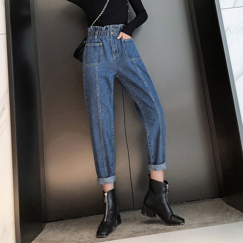 

2021 New Eachin Plus (-5xl) Harem Denim Size Big Fashion Elastic Loose Cargo Pants Streetwear Hot LDV5, Cyan