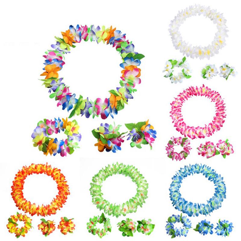 

4PCS/set Artificial Hawaiian Party Garland Bracelet Headband Leis Flowers DIY Wreath Birthday Party Decor, Orange