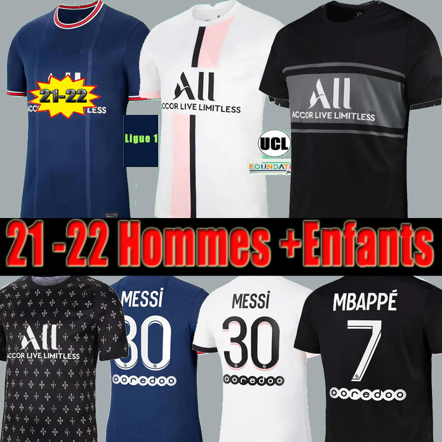 

MESSI MBAPPE soccer jersey HAKIMI SERGIO RAMOS 21 22 Maillots de football 2021 2022 MARQUINHOS VERRATTI psgs men + kids kit shirt uniforms enfants foot third 3rd, 21 22 pre match