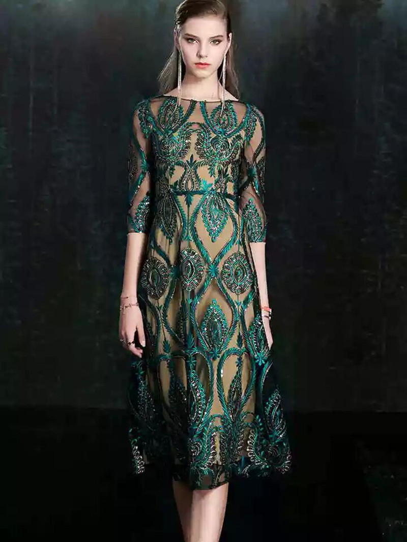 

2021 New Robe Soiree Sequin O-neck Half Evening Dressed As Women Green Party Q1Z2