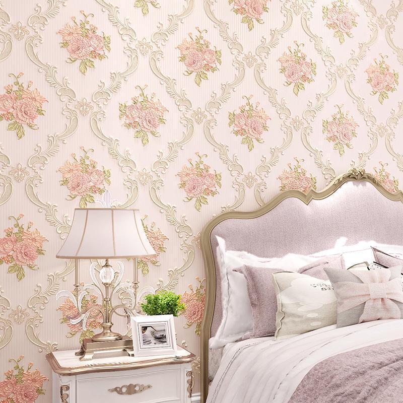 

Pastoral Sweet Murals Flower Wallpaper 3d Elegant Pink Floral Embossed Bedroom Living Room Wall Papers Decor Papel Pared J2301, Light blue