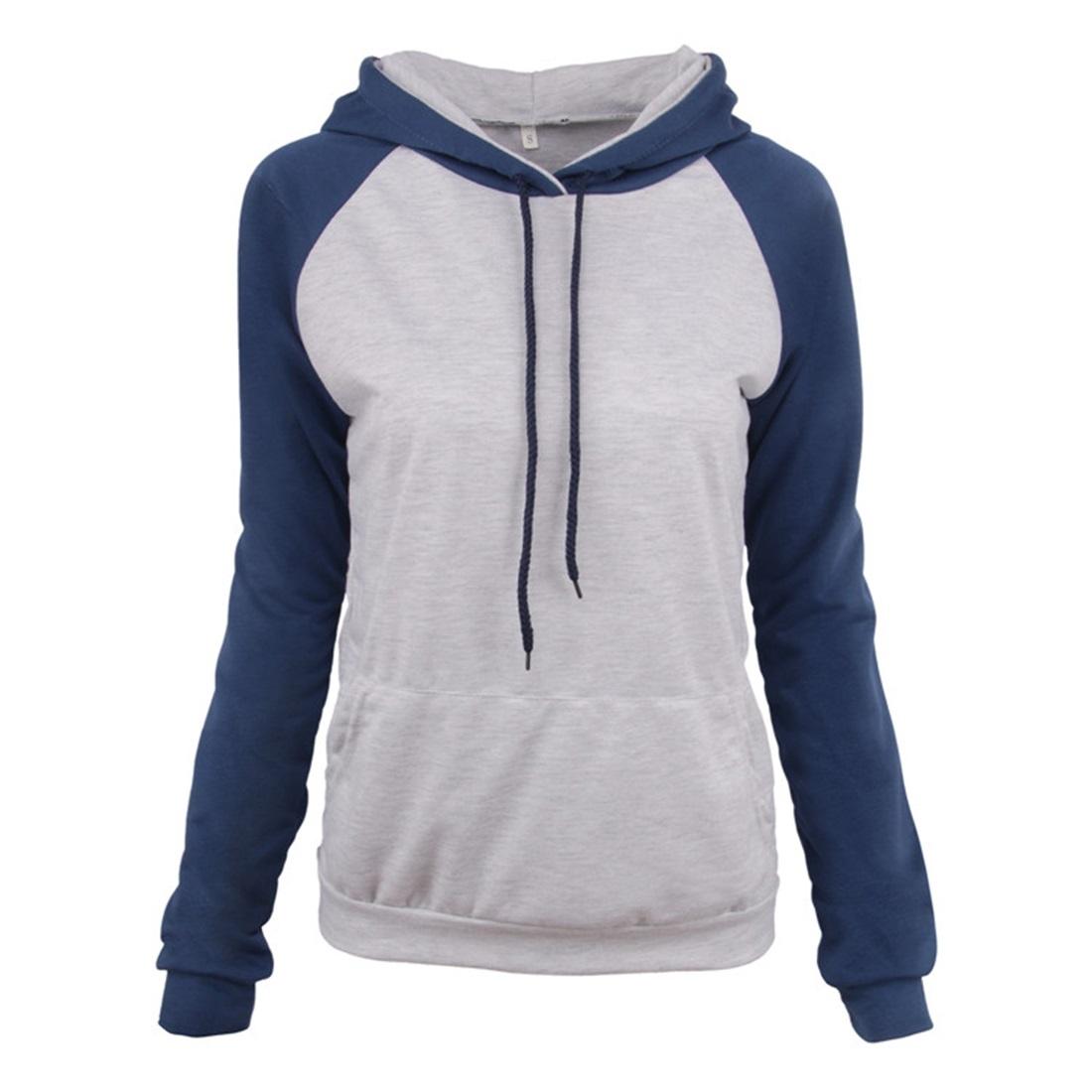 

Sports Casual Color Contrast Hooded Sweater Autumn Winter Slim Tie Top