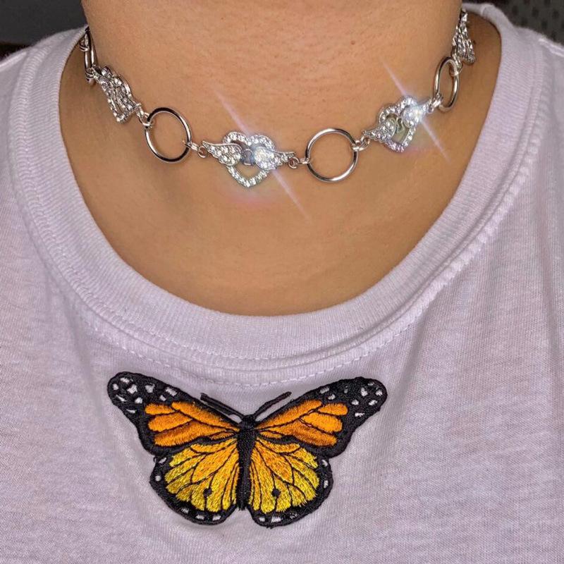 

Hiphop Heart Wing Pendant Chain Stainless Steel Necklace Best Choker Chain Party Jewelry for Women Man Friendship Girl Gifts