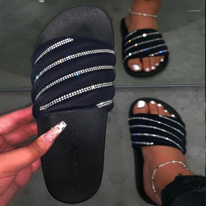 

Bling Fashion Comfortable Ladies Slides PU Rhinestone Casual Outdoor Beach Summer Slippers Crystal Platform Women's Shoes1, Black