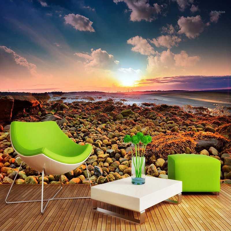 

Custom Large Mural 3D Beautiful Cobblestone Beach Sunrise Landscape Photo Wallpaper Wall Painting Bedroom Living Room Decoration1, As pic