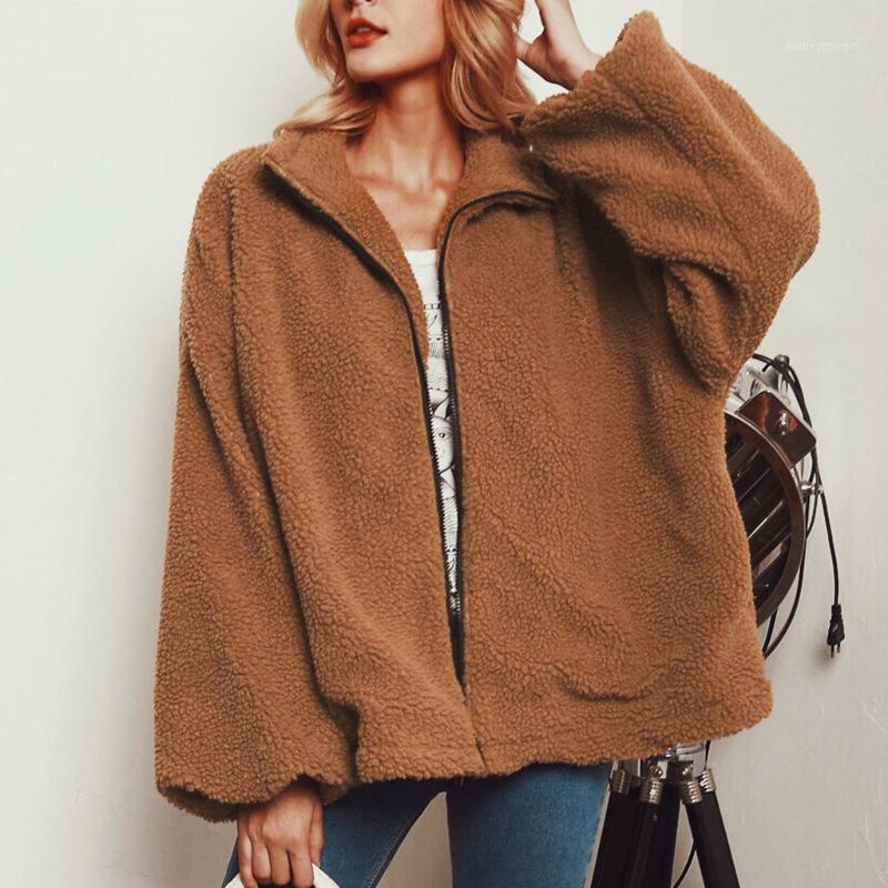 

2020 Autumn Winter Fashion Women Faux Fur Long Outwear Jackets Warm Plush Teddy Coat Casual Streetwear Ladies Jacket#G301, Brown