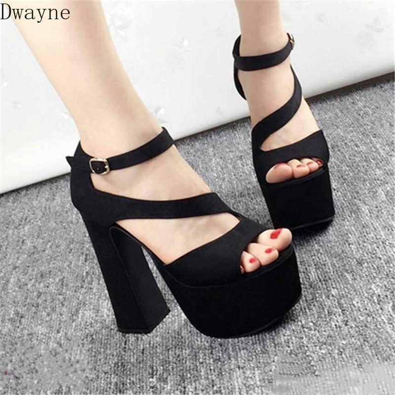 

2021 summer new ultra high heel sandals 15 cm fish mouth waterproof platform Rome satin sexy nightclub shoes1, Black
