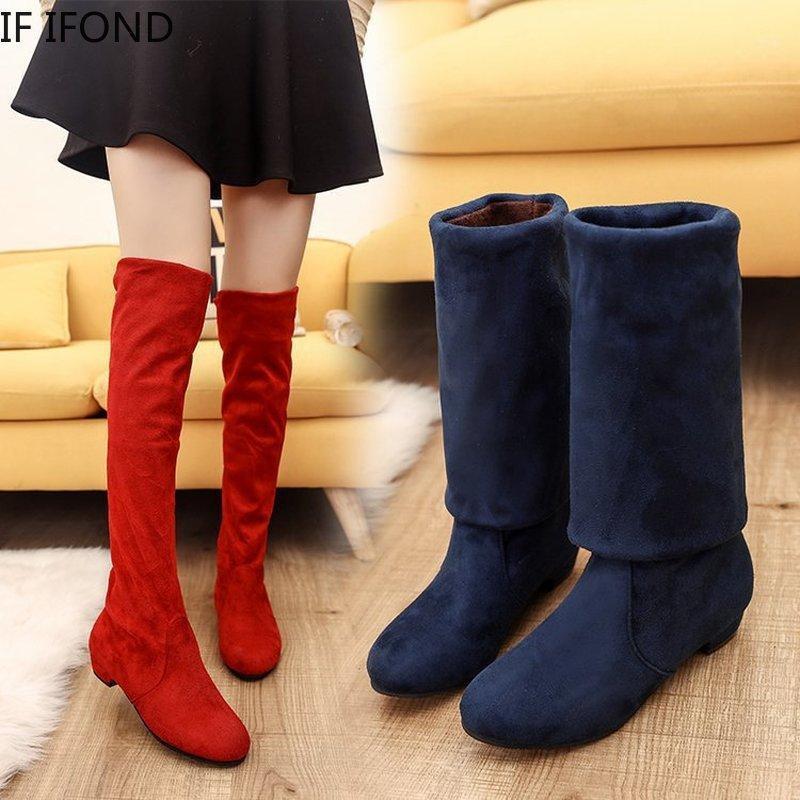 

IF IFOND Low Heels Over The Knee Boots Women Sexy Thigh High Wedges Shoes Ladies Autumn Winter Red Long Boots1, Blue