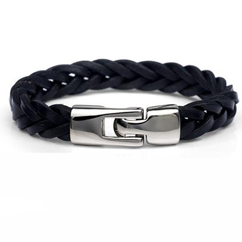 

Fashion Unisex Lover Bracelets Genuine Braided Leather Stainless Steel Magnetic Clasp Leather Woven Punk Cuff Bangles Jewelry