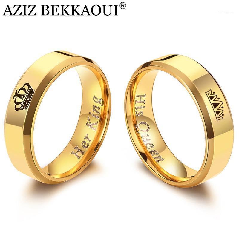 

AZIZ BEKKAOUI Her King His Queen Couple Rings Gold Color Crown Stainless Steel Rings Wedding Jewelry Promise Bands Dropshipping1