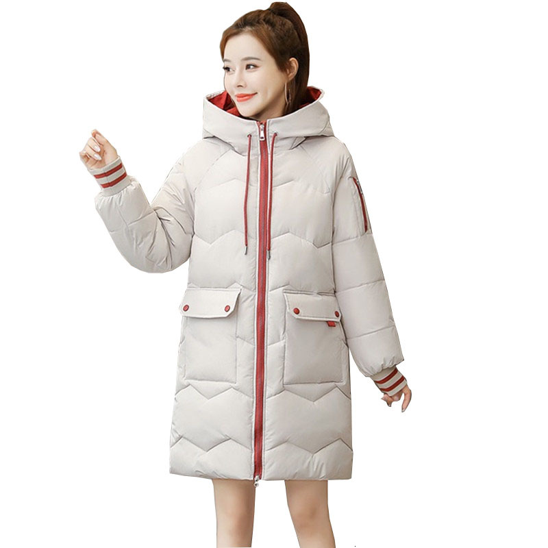 

2021 New new solid color plus hot thick size long women's winter coats quilted jackets with hood down cotton parkas sf0020, Black