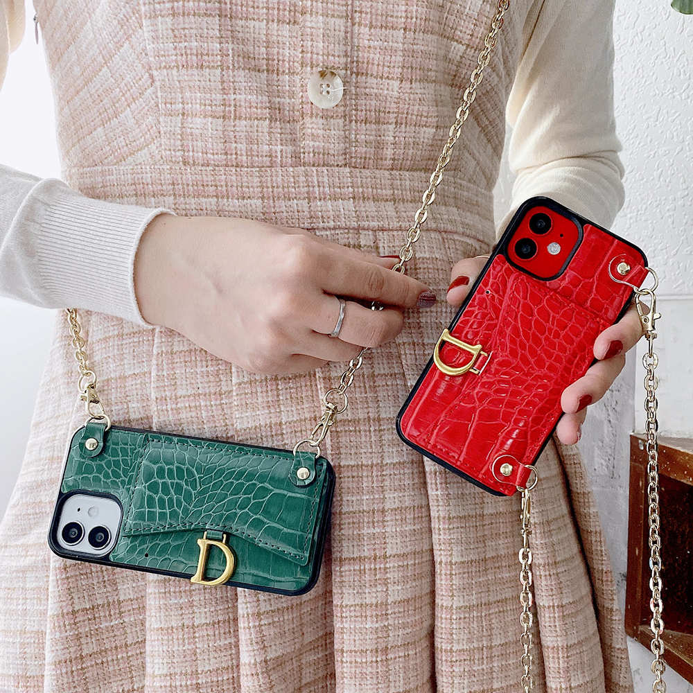 

PU Leather Luxury Case For iPhone 12 Pro Max 11 XS Max XR XS 8 7 Card Pocket Crossbody Strap Protect Cover, Red