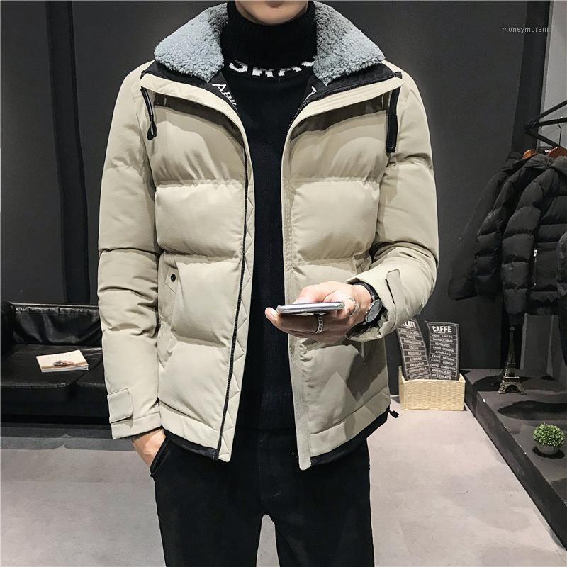 

2020 Winter New Style Fashion Casual Lamb Fur Collar Cotton-Padded Clothes Men Korean-Style Trend Slim Fit Hooded Coat1, Black and white with pattern