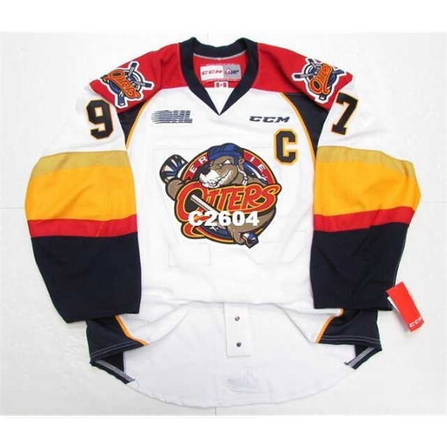 

23Real Men real Full embroidery New Style Design # 97 CONNOR McDAVID Erie Authentic Hoops Luxury Edition or custom any name or number Jersey, Yellow