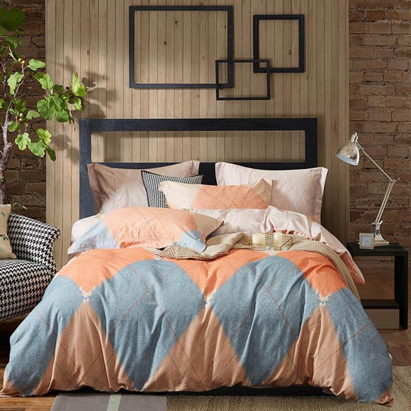 

Svetanya Orange Grey Plaids Brushed Sanding Cotton Bedding Set Printed Thick Linens Fitted Sheet Pillowcase Duvet Cover1, 20205584