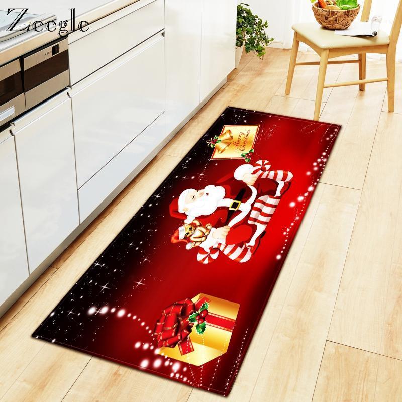 

Carpets Zeegle Merry Christmas Printed Floor Mat Kitchen Non Slip Carpet For Living Room Entrance Rug Kids
