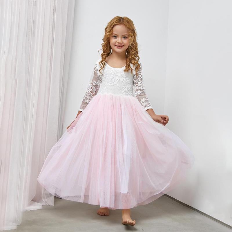 

Wedding Girls Dress Fall Dress Lace Princess Ball gowns Party for Girls Kids Christening Clothes, As pic