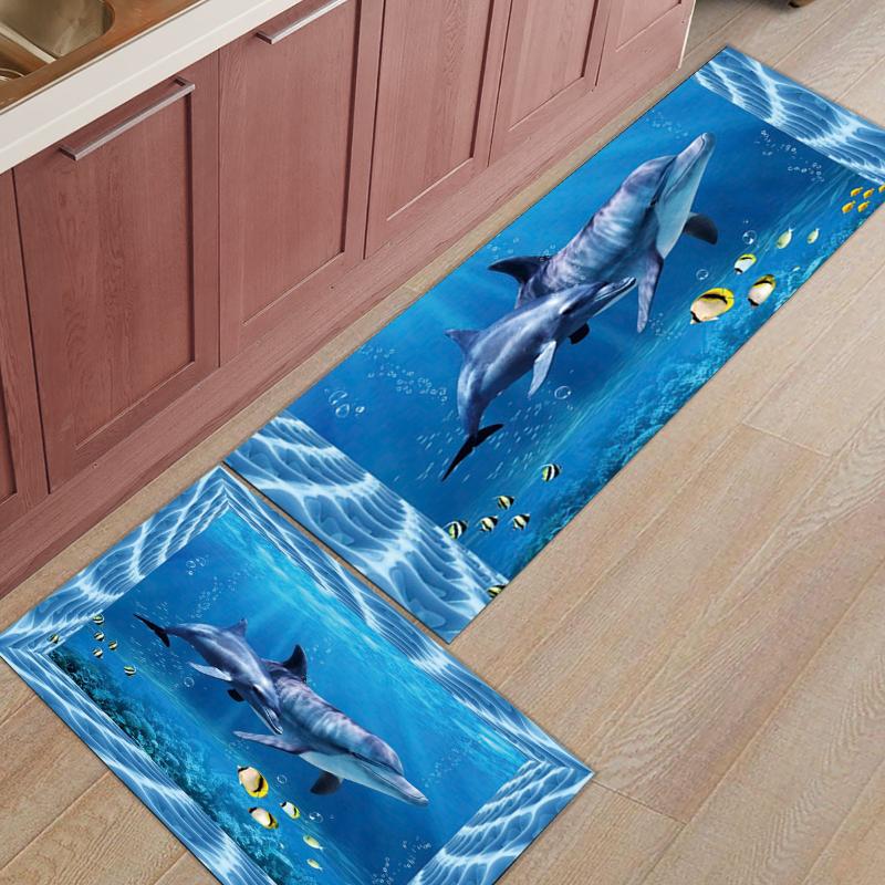 

2pcs/set Dolphin Print Doormat Entrance Front Door Rug Bathroom Kitchen Living Room Carpet Anti-Slip Animal Floor Mats, Leo00938