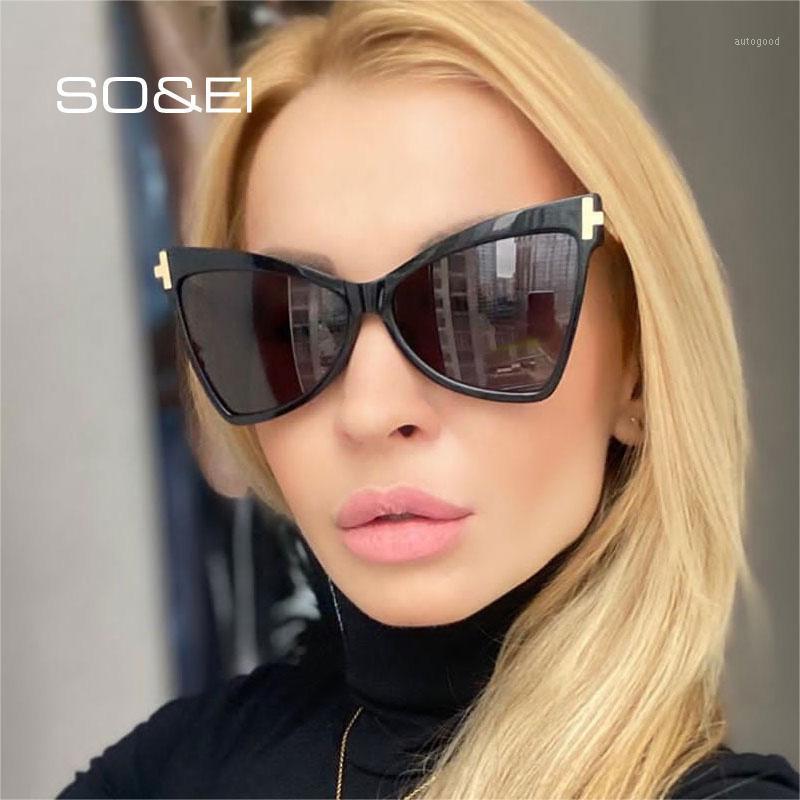 

Sunglasses SO&EI Retro Cat Eye Oversized Women Brand Designer Ladies Gradient Lens Eyewear Men Outdoor Sun Glasses Oculos UV4001