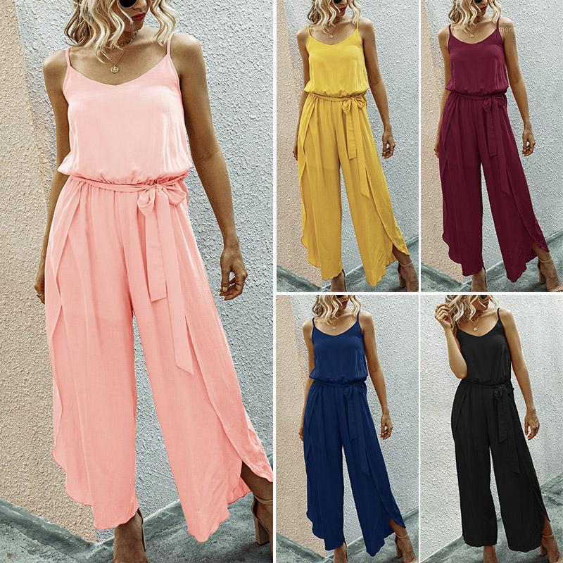

Summer Style Jumpsuits for Women Bodysuit Summer V-Neck Strap Wide Leg Side Slit Siamese Overalls1, Black
