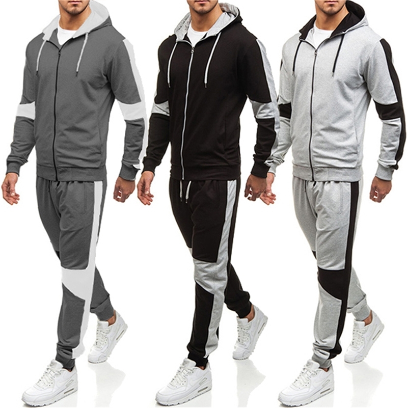 

New Brand Man Tracksuit Men's Sets Sportswear Zipper Hoodies+Pants Male Casual Sweatshirts Coat Sports Suits Men's Clothing 201201, Light gray