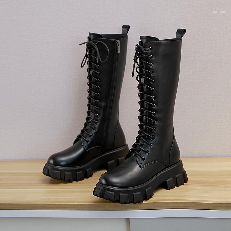 

2020 New style Knee-high boots Genuine leather Women boots Motorcycle warm Female winter Women shoes cowhide1, White
