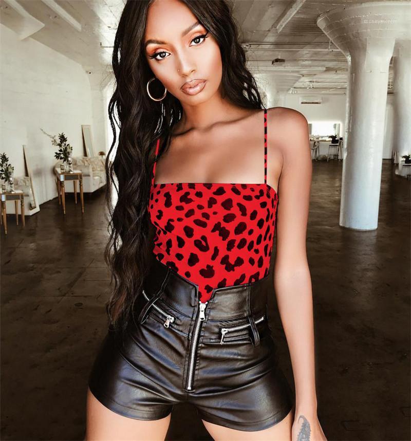 

Sexy Printed boho romper bodysuits leotard tops Women ladies sleeveless leopard print strappy jumpsuits Slim Clothes Club Summer1, Red