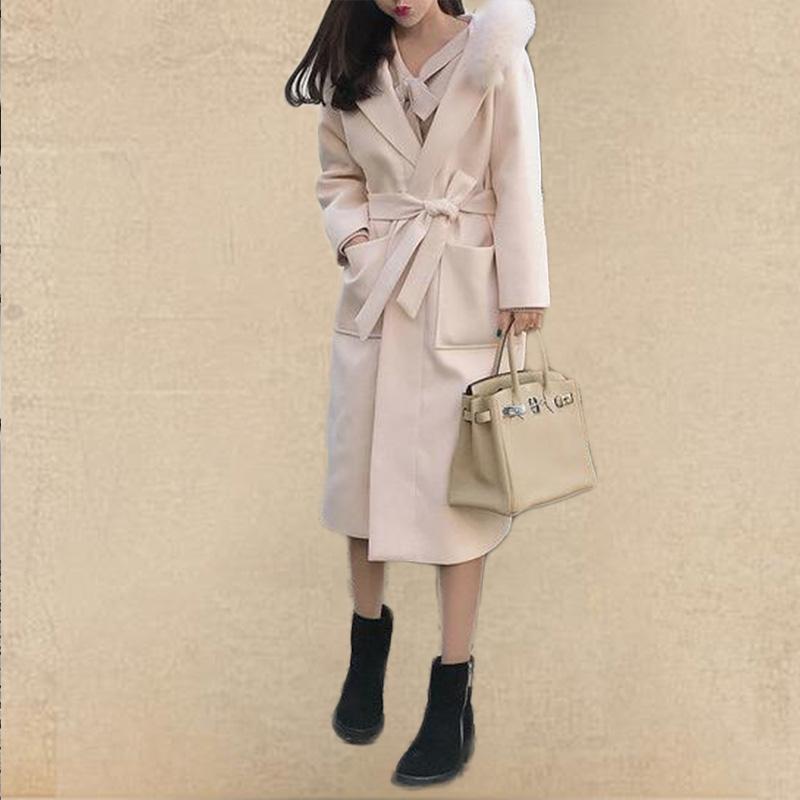 

Winter Women Coats Abrigos Para Mujer Wool Long Solid Pockets Sashes Loose Fall Clothes for Women Coats and Jackets, Beige
