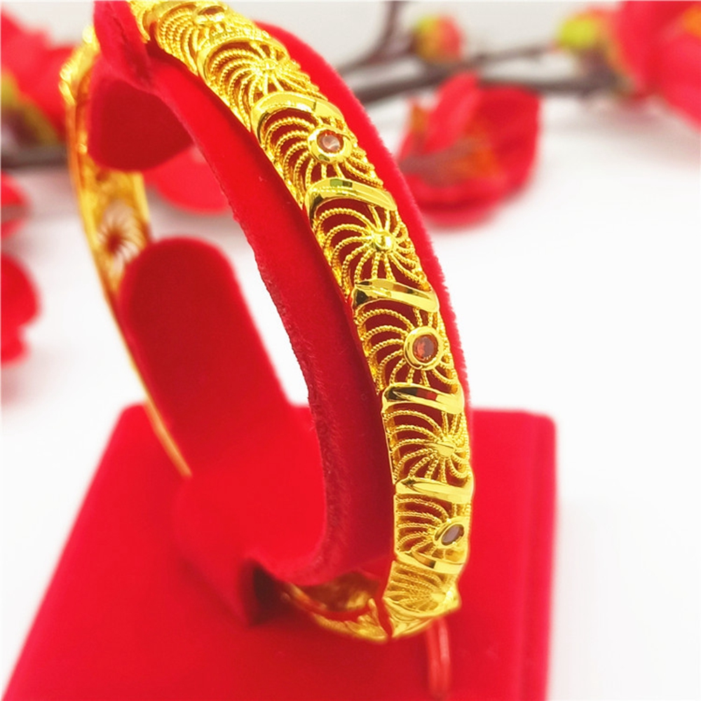 Creative Pop Cubic Zircon Round Hidden Buckle Bracelet Bangle for Women Girl 18K Yellow Gold Filled Fashion Sun Pattern Pretty Gift-image-755118821