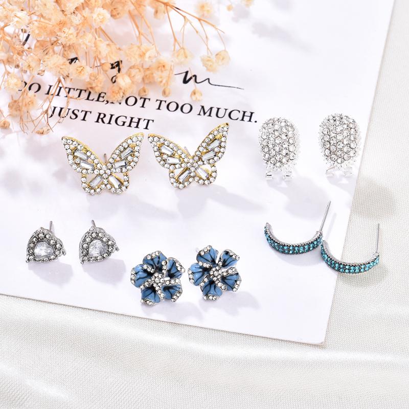 

Stud Simple Gold Sliver Color Metal Crystal Flower Earrings For Women Fashion Jewelry Rhinestones Gift Wholesale