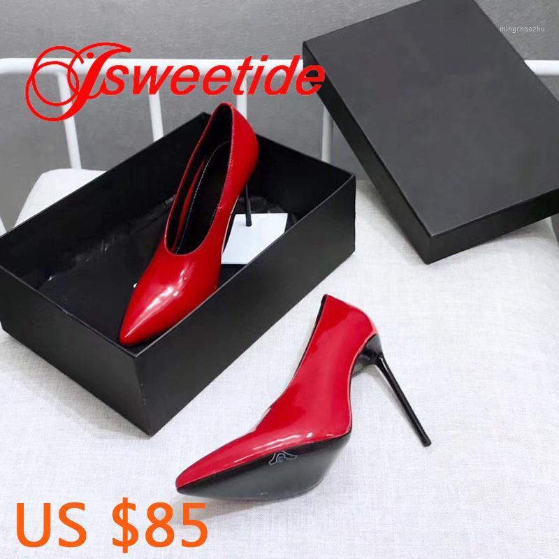 

Genuine Leather fashion stiletto pointed toes Pure color Classic explosion high-heeled shoes woman Patent leather Single shoes1, Beige