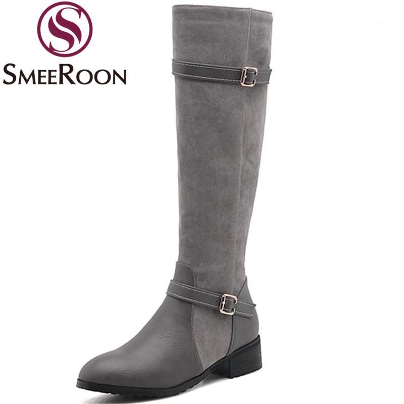 

Smeeroon knee high boots woman round toe med thick heels ladies boots fashion zipper women's shoes high quality winter1, Black
