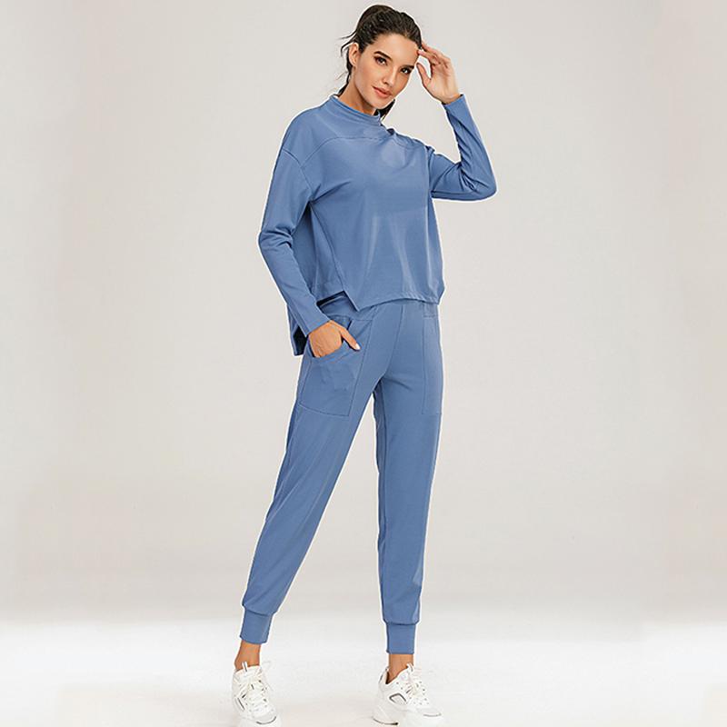 

Autumn Winter New Woman SprortSwear Sport Tops Pants 2Pcs Yoga Set Solid Running Jogging Fitness Clothes Casual O-neck Tracksuit, Sport suit-088-pin