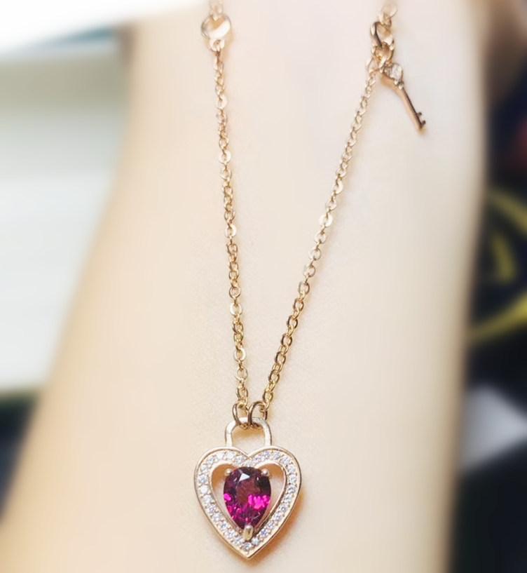 

Other Natural Real Pyrope Love Heart Style Necklace 5*7mm 1ct Gemstone 925 Sterling Silver Fine Jewelry T211171