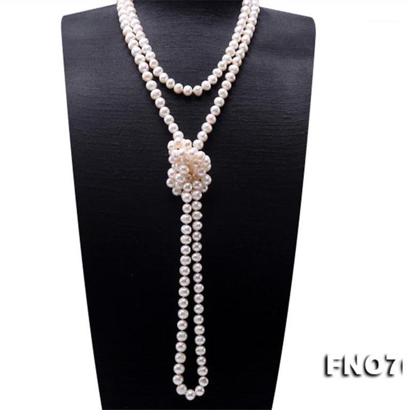 

Unforgettable Natural + 7-8mm White Pearl Necklace 64 Inch 14K, 100% Natural Freshwater Pearl Necklace1